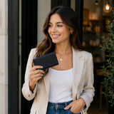 Handcrafted Leather Wristlet Clutch — Slim Purse with Detachable Strap