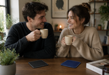 Premium Navy & Black Leather Square Coaster — Handcrafted with Contrast Stitching