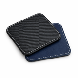 Premium Navy & Black Leather Square Coaster — Handcrafted with Contrast Stitching