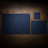 Premium Navy Leather Desk Set — Desk Pad, Mouse Pad & Coaster Bundle