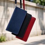 Handcrafted Leather Wristlet Clutch — Slim Purse with Detachable Strap