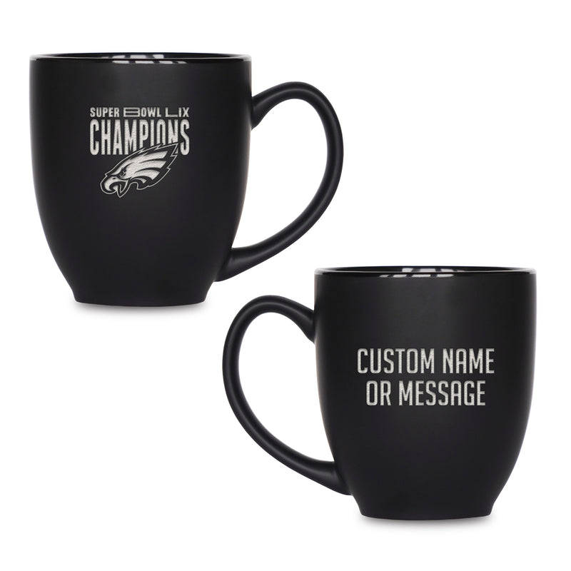 Eagles 2025 Super Bowl LIX Champs Personalized Laser Engraved 15-Oz Black Ceramic Bistro Mug