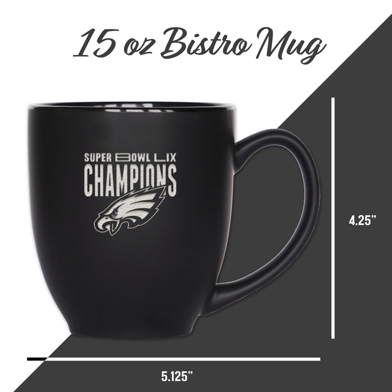 Eagles 2025 Super Bowl LIX Champs Personalized Laser Engraved 15-Oz Black Ceramic Bistro Mug