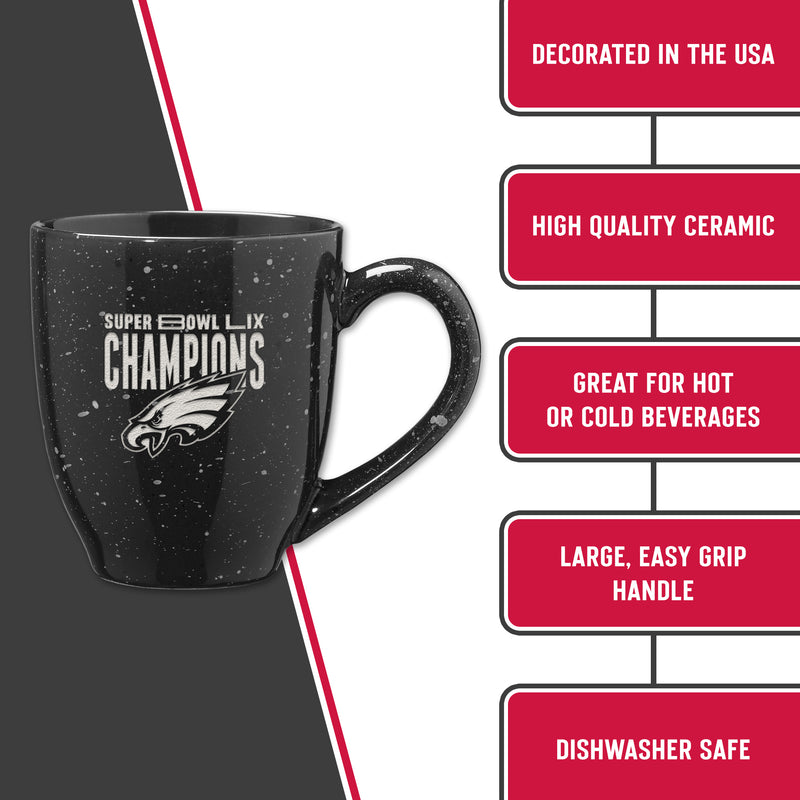 Philadelphia Eagles 2025 Super Bowl LIX Champions Personalized 16-Oz Speckled Ceramic Mug - Black