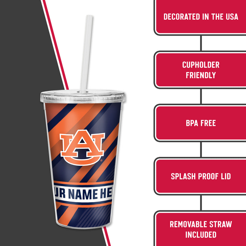 Auburn Personalized Clear Tumbler with Straw