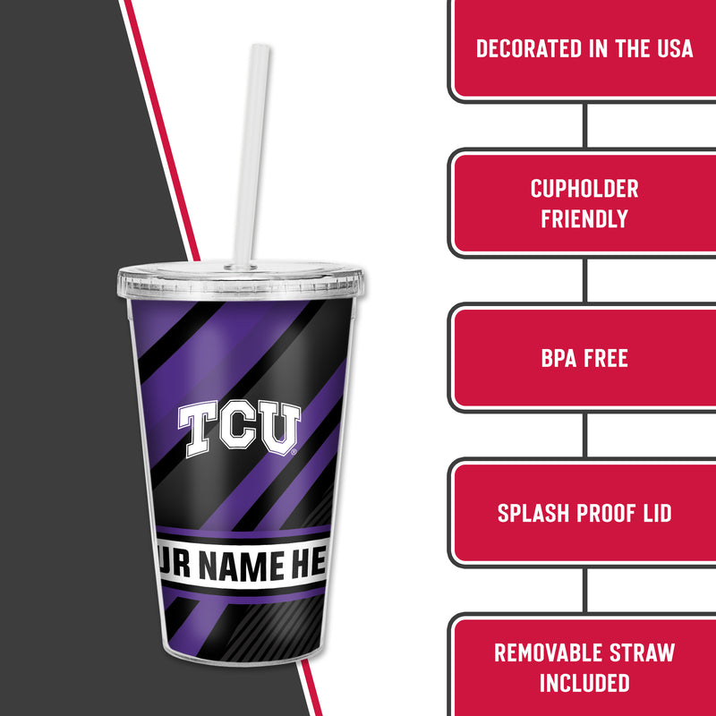 TCU Personalized Clear Tumbler with Straw