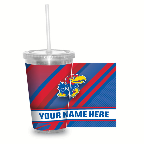 Kansas University Personalized Clear Tumbler with Straw