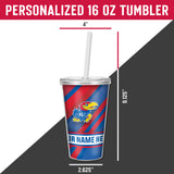 Kansas University Personalized Clear Tumbler with Straw