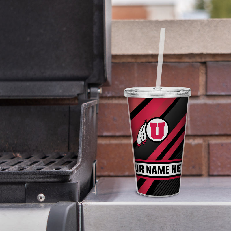 Utah University Personalized Clear Tumbler with Straw