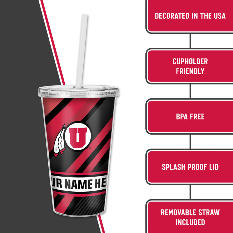 Utah University Personalized Clear Tumbler with Straw