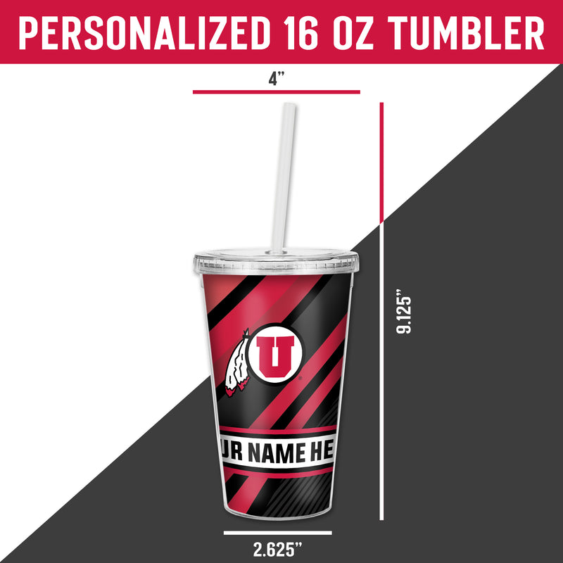 Utah University Personalized Clear Tumbler with Straw