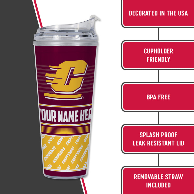 Central Michigan Chippewas Personalized 24-Oz Hinged Lid Tumbler