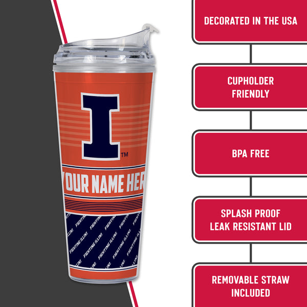 Illinois Fighting Illini Personalized 24-Oz Hinged Lid Tumbler