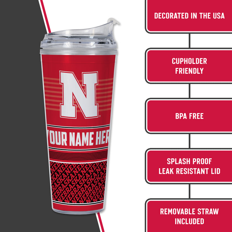 Nebraska Cornhuskers Personalized 24-Oz Hinged Lid Tumbler