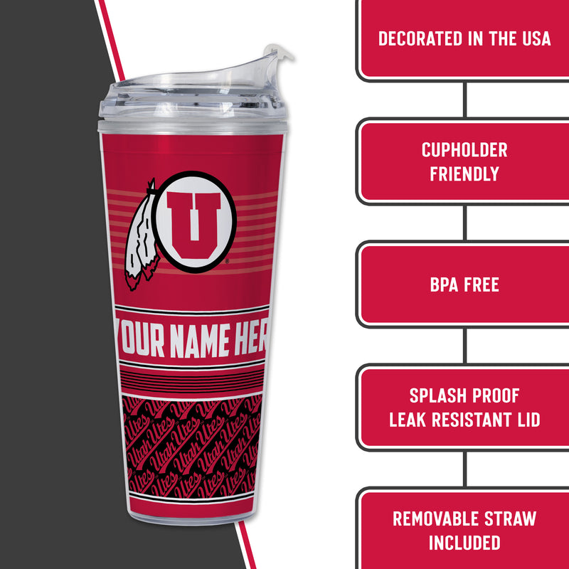 Utah Utes Personalized 24-Oz Hinged Lid Tumbler