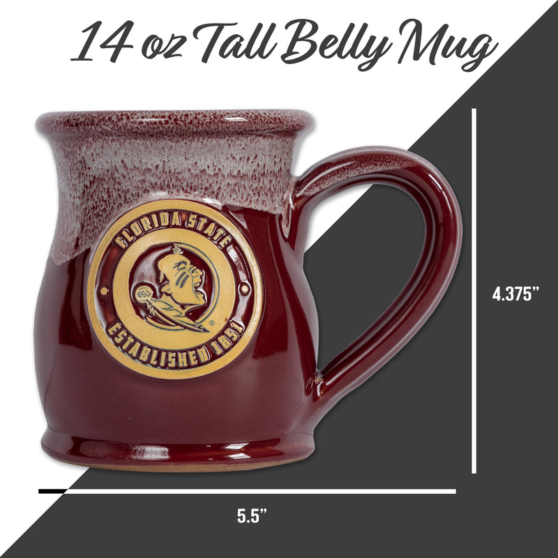 Florida State Seminoles 14-oz Two-Tone Tall Belly Mug, Handmade Large Ceramic Coffee Mug With Team Logo, Premium Deneen Pottery Made in USA