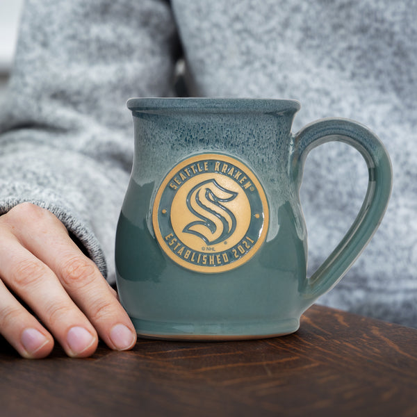 Seattle Kraken 14-oz Two-Tone Tall Belly Mug, Handmade Large Ceramic Coffee Mug With Team Logo, Premium Deneen Pottery Made in USA