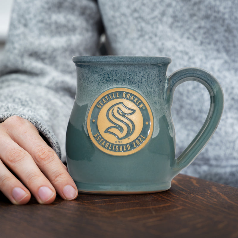 Seattle Kraken 14-oz Two-Tone Tall Belly Mug, Handmade Large Ceramic Coffee Mug With Team Logo, Premium Deneen Pottery Made in USA