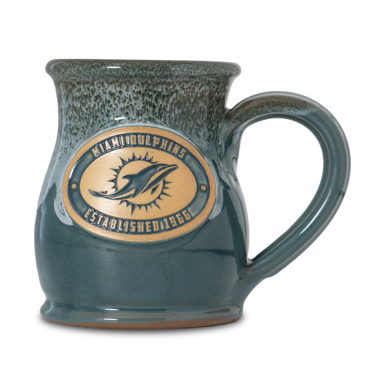 Miami Dolphins 14-oz Two-Tone Tall Belly Mug, Handmade Large Ceramic Coffee Mug With Team Logo, Premium Deneen Pottery Made in USA