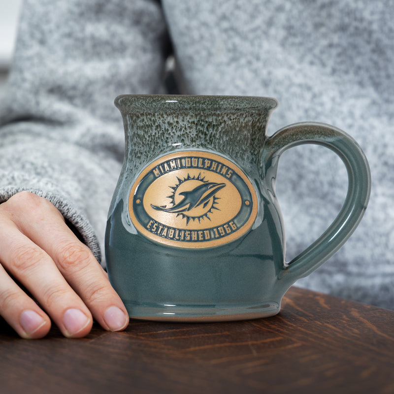 Miami Dolphins 14-oz Two-Tone Tall Belly Mug, Handmade Large Ceramic Coffee Mug With Team Logo, Premium Deneen Pottery Made in USA