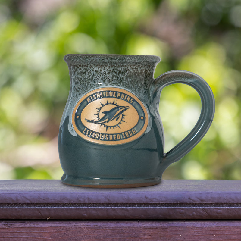 Miami Dolphins 14-oz Two-Tone Tall Belly Mug, Handmade Large Ceramic Coffee Mug With Team Logo, Premium Deneen Pottery Made in USA
