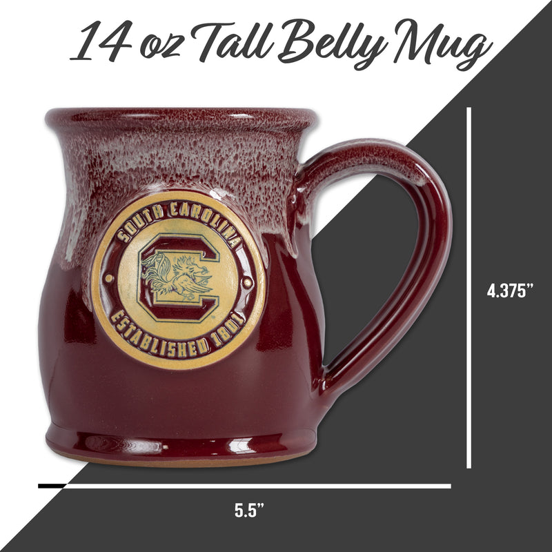South Carolina Gamecocks 14-oz Two-Tone Tall Belly Mug, Handmade Large Ceramic Coffee Mug With Team Logo, Premium Deneen Pottery Made in USA