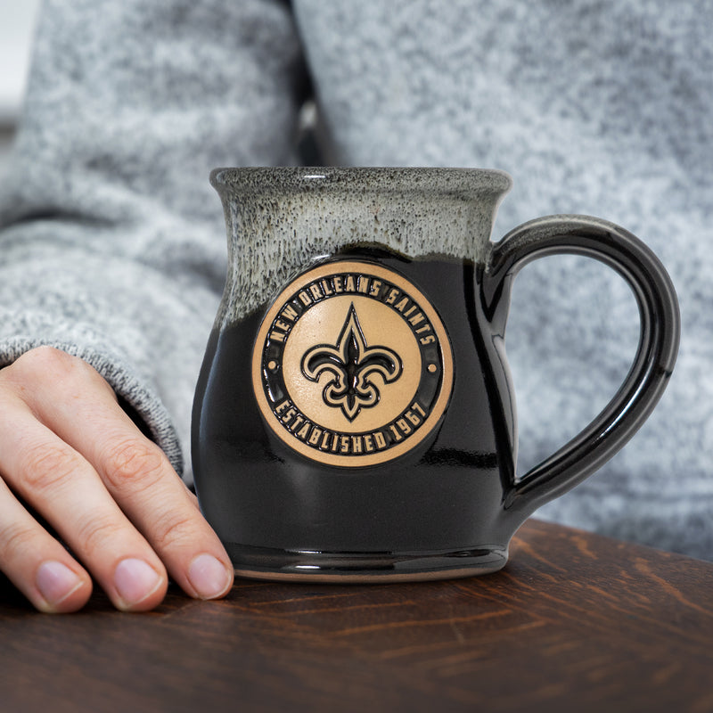 New Orleans Saints 14-oz Two-Tone Tall Belly Mug, Handmade Large Ceramic Coffee Mug With Team Logo, Premium Deneen Pottery Made in USA