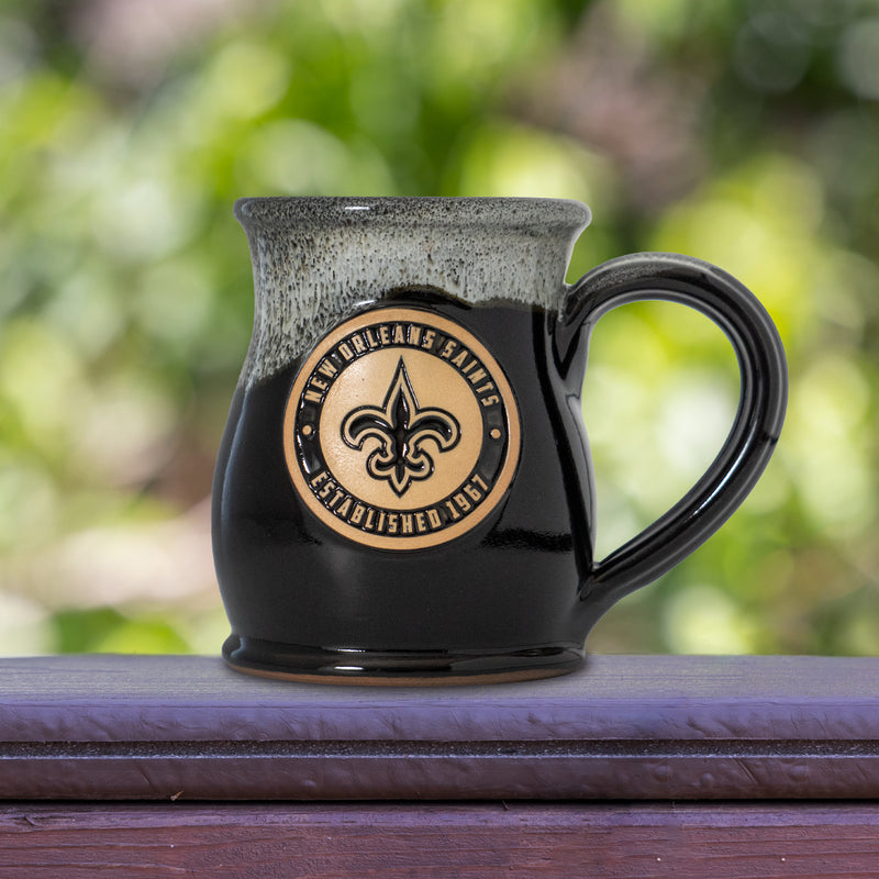 New Orleans Saints 14-oz Two-Tone Tall Belly Mug, Handmade Large Ceramic Coffee Mug With Team Logo, Premium Deneen Pottery Made in USA