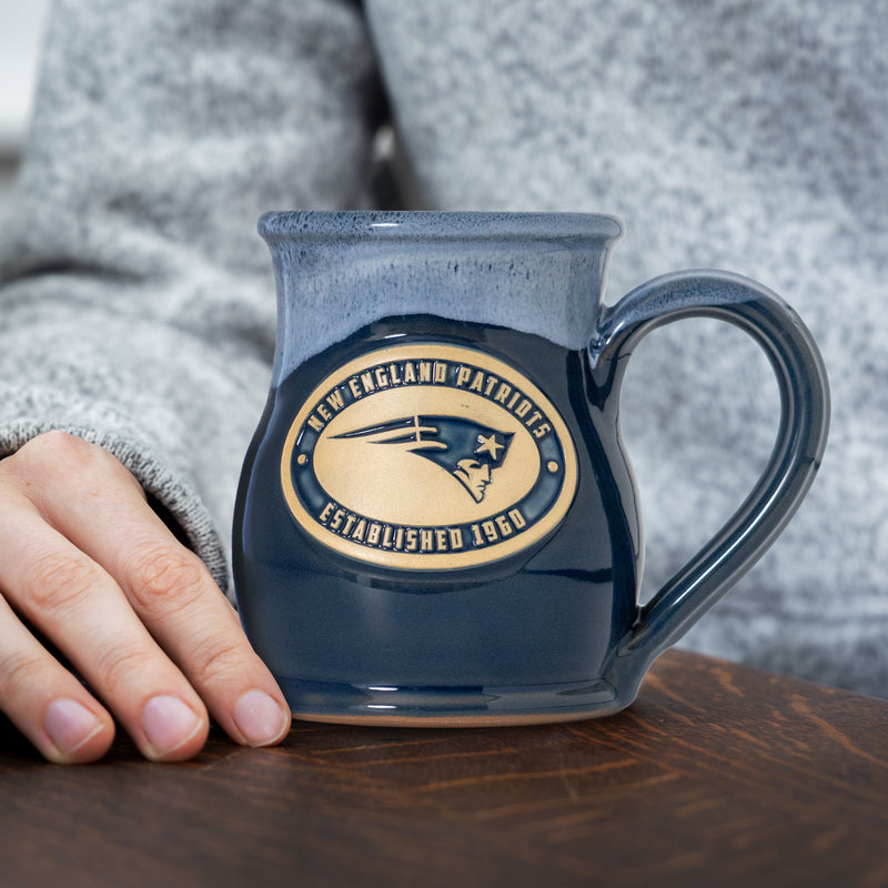 New England Patriots 14-oz Two-Tone Tall Belly Mug, Handmade Large Ceramic Coffee Mug With Team Logo, Premium Deneen Pottery Made in USA