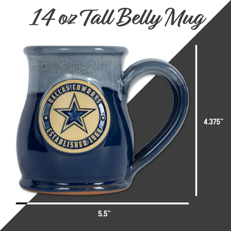 Dallas Cowboys 14-oz Two-Tone Tall Belly Mug, Handmade Large Ceramic Coffee Mug With Team Logo, Premium Deneen Pottery Made in USA