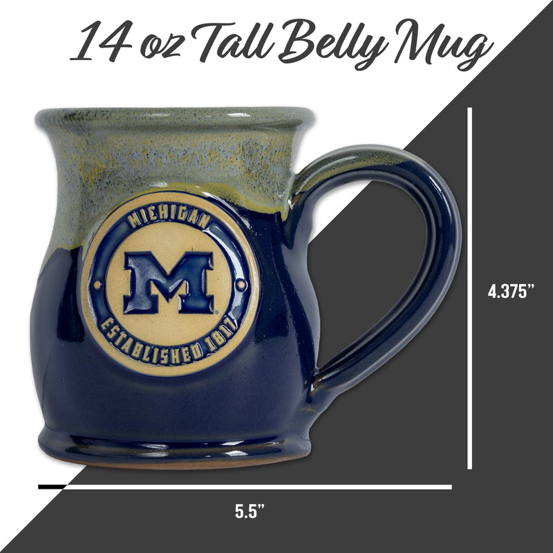 Michigan Wolverines 14-oz Two-Tone Tall Belly Mug, Handmade Large Ceramic Coffee Mug With Team Logo, Premium Deneen Pottery Made in USA