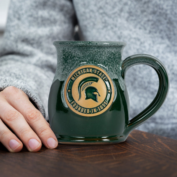 Michigan State Spartans 14-oz Two-Tone Tall Belly Mug, Handmade Large Ceramic Coffee Mug With Team Logo, Premium Deneen Pottery Made in USA