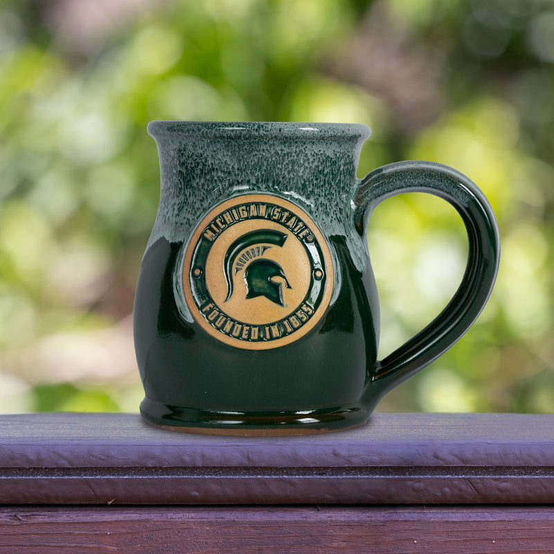 Michigan State Spartans 14-oz Two-Tone Tall Belly Mug, Handmade Large Ceramic Coffee Mug With Team Logo, Premium Deneen Pottery Made in USA