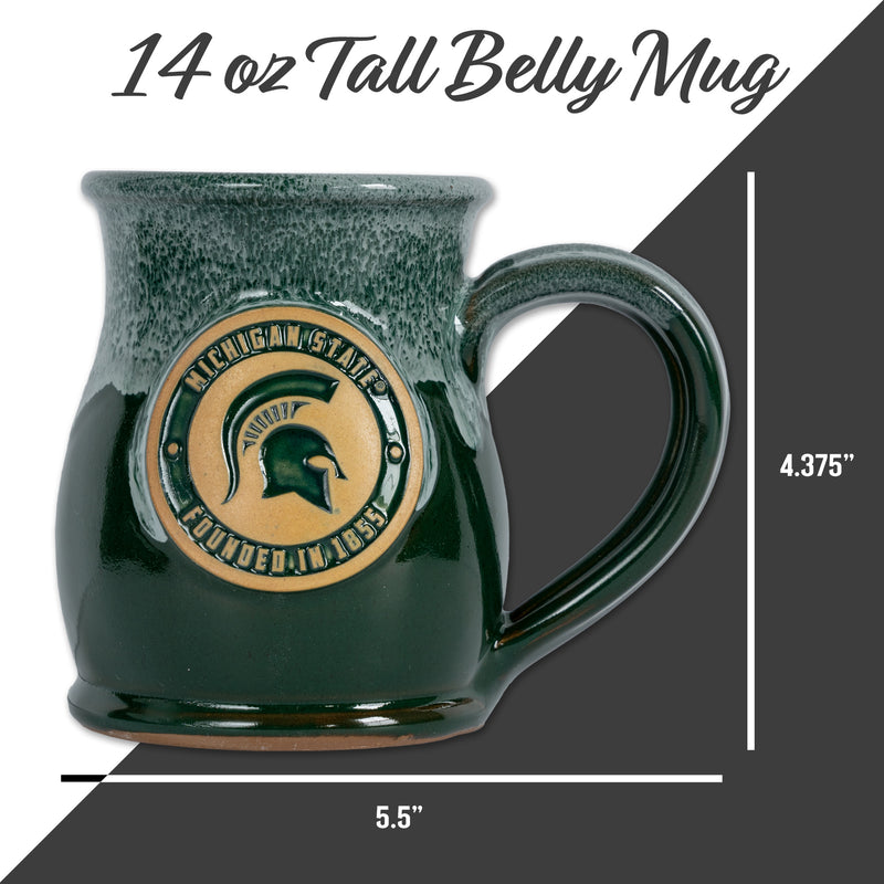Michigan State Spartans 14-oz Two-Tone Tall Belly Mug, Handmade Large Ceramic Coffee Mug With Team Logo, Premium Deneen Pottery Made in USA