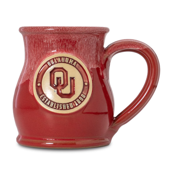 Oklahoma Sooners 14-oz Two-Tone Tall Belly Mug, Handmade Large Ceramic Coffee Mug With Team Logo, Premium Deneen Pottery Made in USA