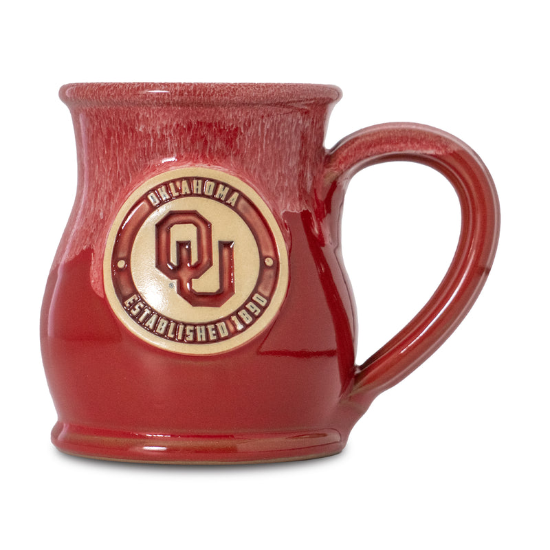 Oklahoma Sooners 14-oz Two-Tone Tall Belly Mug, Handmade Large Ceramic Coffee Mug With Team Logo, Premium Deneen Pottery Made in USA