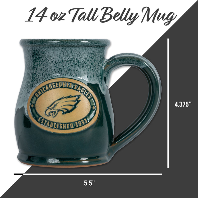 Philadelphia Eagles 14-oz Two-Tone Tall Belly Mug, Handmade Large Ceramic Coffee Mug With Team Logo, Premium Deneen Pottery Made in USA