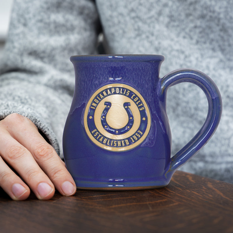 Indianapolis Colts 14-oz Two-Tone Tall Belly Mug, Handmade Large Ceramic Coffee Mug With Team Logo, Premium Deneen Pottery Made in USA