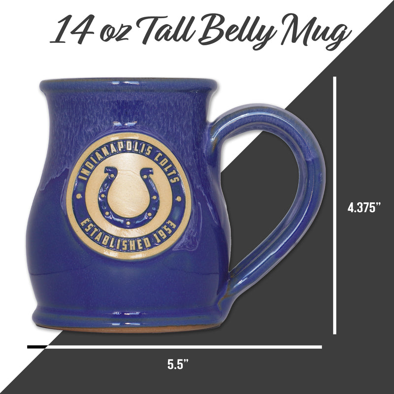 Indianapolis Colts 14-oz Two-Tone Tall Belly Mug, Handmade Large Ceramic Coffee Mug With Team Logo, Premium Deneen Pottery Made in USA