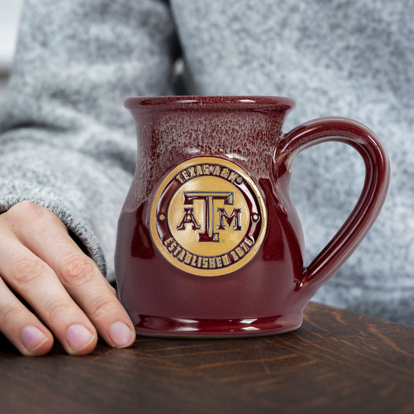 Texas A&M Aggies 14-oz Two-Tone Tall Belly Mug, Handmade Large Ceramic Coffee Mug With Team Logo, Premium Deneen Pottery Made in USA