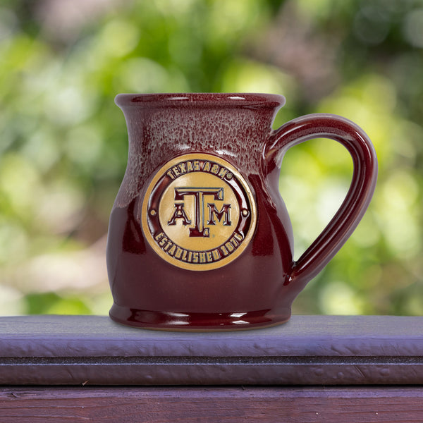 Texas A&M Aggies 14-oz Two-Tone Tall Belly Mug, Handmade Large Ceramic Coffee Mug With Team Logo, Premium Deneen Pottery Made in USA