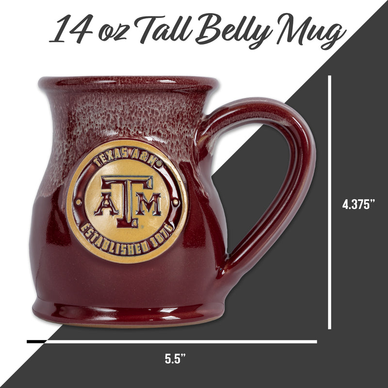 Texas A&M Aggies 14-oz Two-Tone Tall Belly Mug, Handmade Large Ceramic Coffee Mug With Team Logo, Premium Deneen Pottery Made in USA