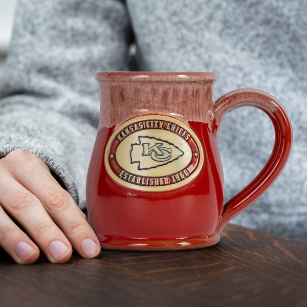 Kansas City Chiefs 14-oz Two-Tone Tall Belly Mug, Handmade Large Ceramic Coffee Mug With Team Logo, Premium Deneen Pottery Made in USA