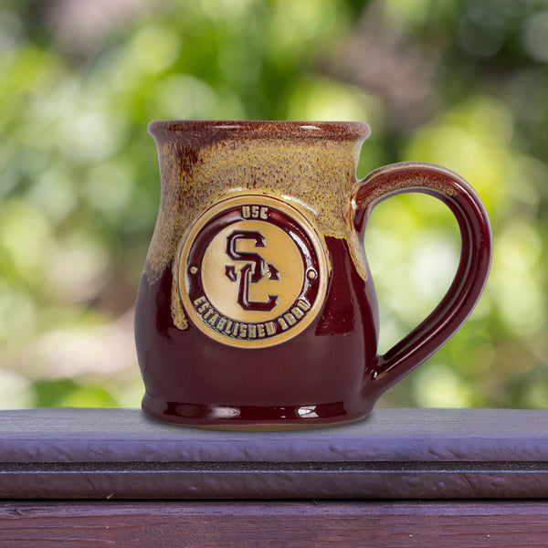 Southern California Trojans 14-oz Two-Tone Tall Belly Mug, Handmade Large Ceramic Coffee Mug With Team Logo, Premium Deneen Pottery Made in USA