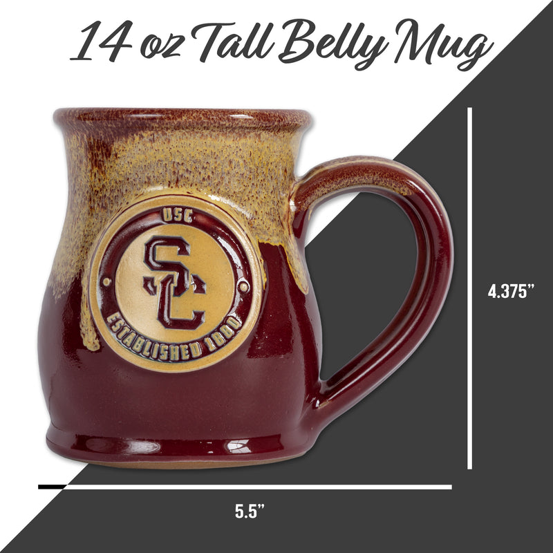 Southern California Trojans 14-oz Two-Tone Tall Belly Mug, Handmade Large Ceramic Coffee Mug With Team Logo, Premium Deneen Pottery Made in USA