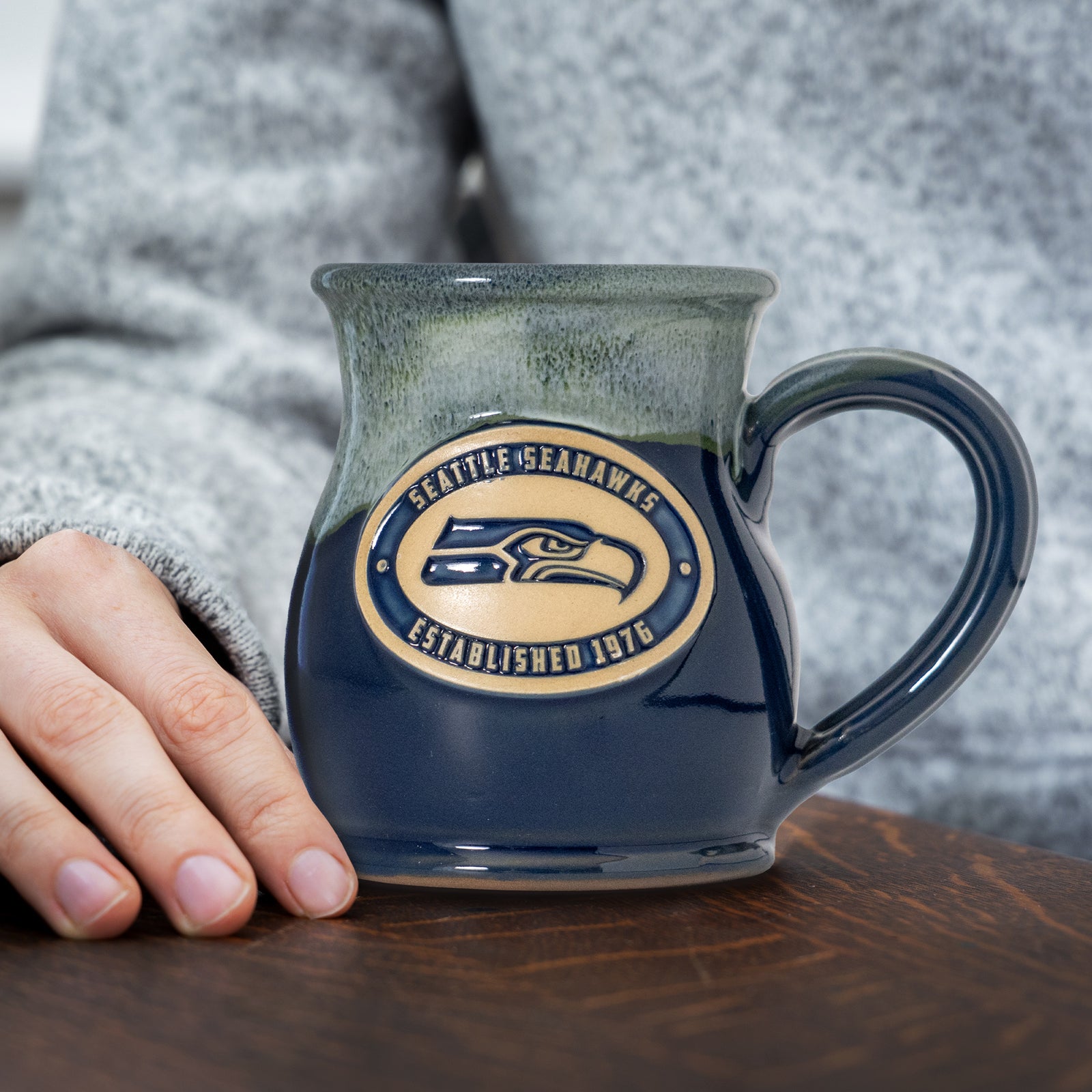 amazon seahawks coffee mug Seattle Seahawks 14-oz Two-Tone Tall Belly Mug, Handmade Large Ceramic –  Greater Distance