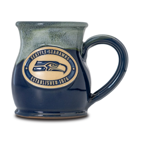 Seattle Seahawks 14-oz Two-Tone Tall Belly Mug, Handmade Large Ceramic Coffee Mug With Team Logo, Premium Deneen Pottery Made in USA