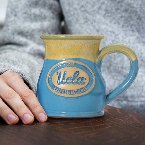 UCLA Bruins 14-oz Two-Tone Tall Belly Mug, Handmade Large Ceramic Coffee Mug With Team Logo, Premium Deneen Pottery Made in USA