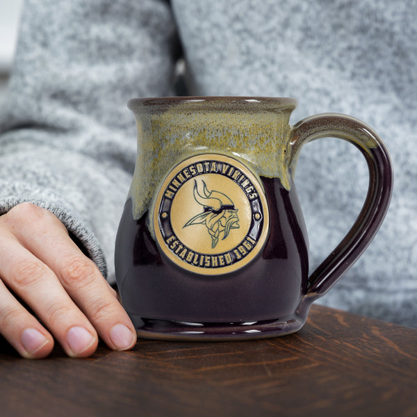 Minnesota Vikings 14-oz Two-Tone Tall Belly Mug, Handmade Large Ceramic Coffee Mug With Team Logo, Premium Deneen Pottery Made in USA