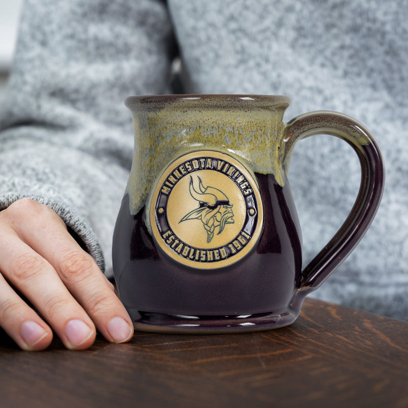 Minnesota Vikings 14-oz Two-Tone Tall Belly Mug, Handmade Large Ceramic Coffee Mug With Team Logo, Premium Deneen Pottery Made in USA